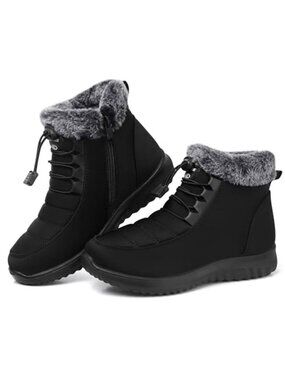 Womens Snow Boots Faux Fur Lined Ankle Boots Winter Warm Slip On Waterproof